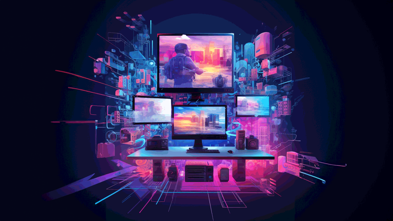 Stylised broadcasting control room visual